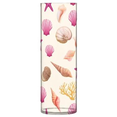 Imagem de CEBUGI Vaso de flores com estampa de concha 10 x 30 cm, vaso cilíndrico para flores, vaso transparente inquebrável para decoração de casa de festa de casamento