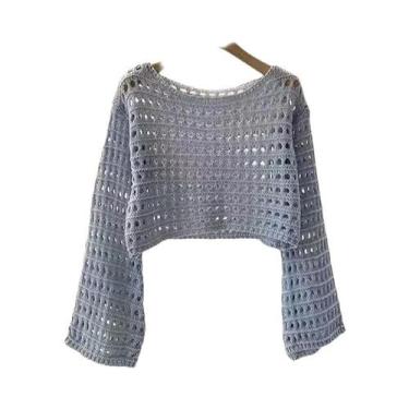 Imagem de Blusa De Crochê De Manga Longa Boho Feminina, Top Cropped De Verão Par