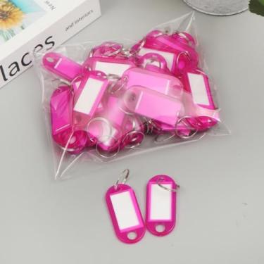 Imagem de Chaveiro de plástico 50 peças com anel dividido de metal, etiquetas de identificação duráveis para bagagem, organização de escritório em casa, rosa, rosa