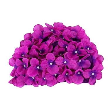 Imagem de POPETPOP Touca de natação de flores para mulheres com cobertura de orelha alargada feita à mão com design de pétalas para proteção capilar para natação e protetor solar, confortável, estilo turbante