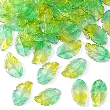 Imagem de 50 peças de contas de folha de vidro transparente contas verdes para plantas com contas espaçadoras de vidro para artesanato de primavera faça você mesmo brinco pulseira de joias