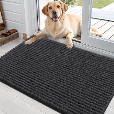 Imagem de OLANLY Tapete de porta de cachorro para patas enlameadas 91 x 61 cm, capacho de lama de chenille ultra absorvente, antiderrapante, lavável e com armadilha de sujeira para entrada interna, tapetes