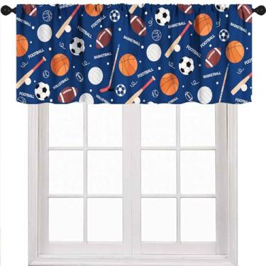 Imagem de Lnepty Cortinas esportivas para crianças, sanefa, beisebol, esportes, futebol, futebol, adolescente, bola, desenho animado, jogador, casa, sala de estar, tratamento azul marinho, 1 peça, 137 x 45 cm