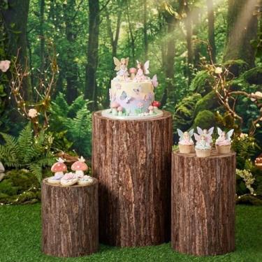 Imagem de Trio de Capas para Cilindro de Festa Tronco de Madeira Tecido Helanca Sublimado, Veste Fácil com Elástico, Kit 3 Tamanhos (P/M/G) para Decoração de Eventos