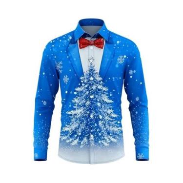 Imagem de Camisa Masculina De Natal De Manga Longa Com Lapela Casual Moda Festa 