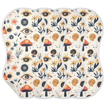 Imagem de Wassud Panos retrô de musselina de cogumelo para arroto, 1 pacote com babadores de algodão, toalha de rosto, absorventes e macios para arrotos para meninos e meninas recém-nascidos