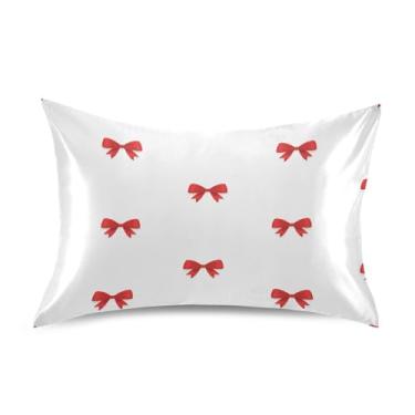 Imagem de ATTX Fronha de cetim Red Bows com fecho de envelope, macia e refrescante para cabelo e pele, tamanho Queen 20 x 30 polegadas (75)