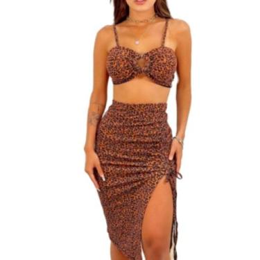 Imagem de Conjunto Feminino Saia E Cropped Estampa Onca Franzido Cropt - M & K S