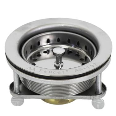Imagem de AA Faucet AA-137 Kit de filtro de ralo de pia de compartimento comercial de aço inoxidável de 8,5 cm com tampa de cesta de filtro removível e porca de parafuso de latão