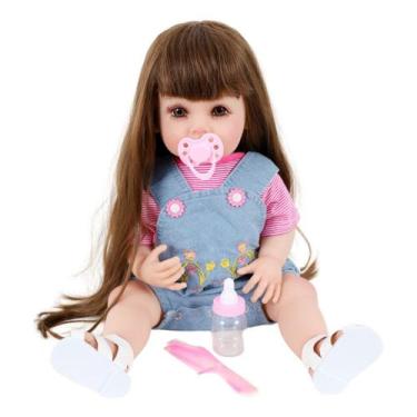 Imagem de Bebê Sweetie Reborn Jardineira Jeans Flores Premium 55cm - Sweetie Reb