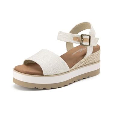 Imagem de Athlefit Sandálias femininas plataforma plataforma espadrille confortável verão tira no tornozelo fivela bico aberto sandálias, Natural, 39