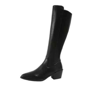 Imagem de Botas femininas longas e retas na altura do joelho com bico fino, zíper lateral e salto baixo, Preto, 36