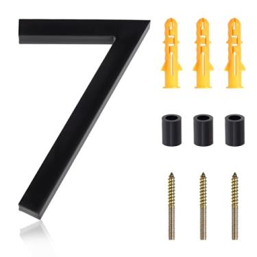 Imagem de GOLD DEER Casa flutuante de acrílico número 7 de 12 cm, números modernos semi-embutidos para uso externo, placa de endereço com acabamento fosco preto com kit de unhas para porta, caixa de correio