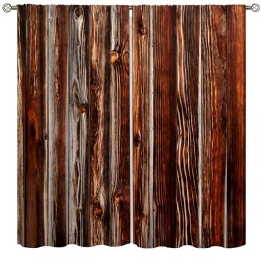 Imagem de DKMQQUL Cortinas de madeira rústica, vintage, quinta, marrom, madeira, celeiro, porta, tratamento de janela, para cozinha, sala de estar, quarto, 106 x 113 cm