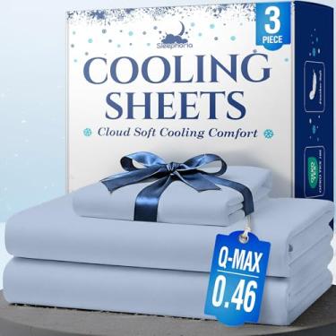 Imagem de SLEEPHORIA Jogo de cama solteiro com 3 peças de refrigeração, roupa de cama com regulação de temperatura para quem dorme quente, lençol de solteiro com bolso profundo para suores noturnos e conforto