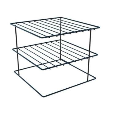 Imagem de Suporte Organizador De Pratos De Cozinha Armário3 Andares Aramado Louças Empilhável Aço Resistente (Preto)