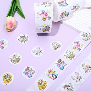 Imagem de Adesivos decorativos com tema de Páscoa, 500 peças de etiquetas de desenho animado de PVC para selagem de envelopes de festa de primavera, suprimentos festivos