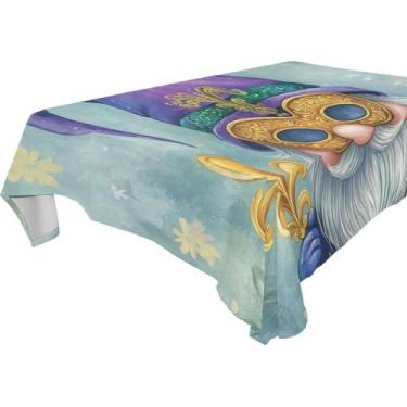 Imagem de Blueangle Toalha de mesa Gnomo Mardi Gras – Toalha de mesa retangular de poliéster impermeável e resistente a manchas para ambientes internos e externos, 152 x 304 cm (700)