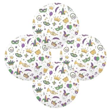 Imagem de Wassud Jogo americano conjunto de 4 máscaras decorativas de baile de máscaras redondas para cozinha e jantar, tapetes laváveis e resistentes ao calor, decoração de mesa 39 cm