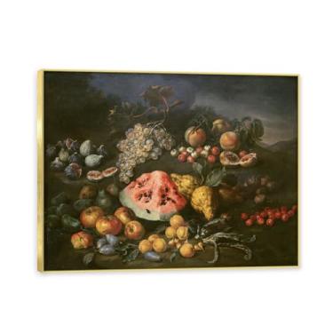 Imagem de Moldura dourada. Arte vintage emoldurada de frutas mortas, pintura clássica de cozinha country, decoração de parede de casa de fazenda quente para sala de jantar e cozinha. A59. 30x40cm-11,8x15,7 pol.