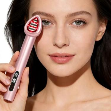 Imagem de Massageador ocular cabeça rotativa de 180°, terapia de luz LED de 7 cores, microcorrente e infusor de nutrientes aquecido, varinha depuffing para olhos, lábios, rosto, pescoço, massageador facial para