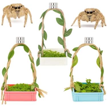 Imagem de YOMENO Conjunto de 3 peças com acessórios para aranhas saltadoras com musgo artificial e corda de cânhamo, decoração de habitat, conjunto de decoração de habitat, brinquedo de escalada para animais de