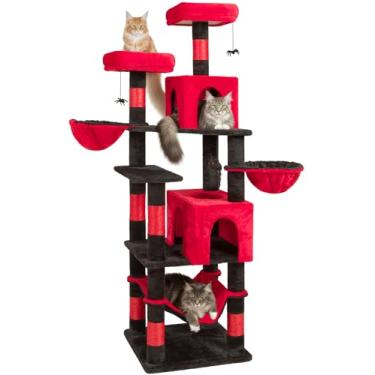 Imagem de AMHANCIBLE Árvore gótica para gatos, 177 cm de altura para gatos adultos em ambientes internos, grande torre multinível com poste para arranhar, rede, condomínios, cesta suspensa, centro de atividades