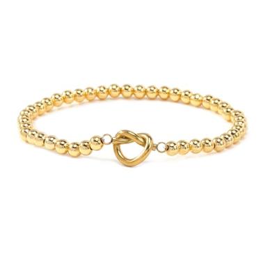 Imagem de Pulseira elástica delicada para casais com nó de amor para mulheres e homens, banhado a prata/dourado, contas minimalistas, berloques de corrente empilháveis, pulseiras de corrente de amizade