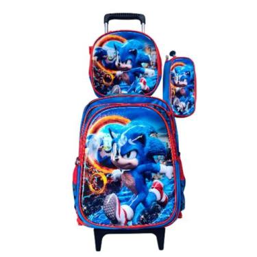 Imagem de Kit Mochila Sonic com Rodinhas + Lancheira Térmica + Estojo Escolar - 