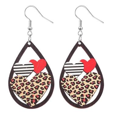 Imagem de Adoshine Brincos de coração de madeira com 3 brincos fofos em forma de coração rosa vermelho branco presente feminino para mulheres, Medium, Acrílico, Sem pedra preciosa