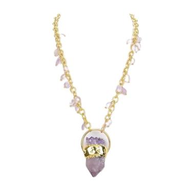 Imagem de Colar de corrente de latão banhado a ametista roxa com pingente de sete ametistas