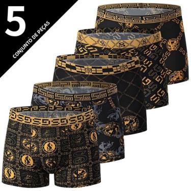 Imagem de Cuecas Boxer Masculinas plus Size Pretas Com Estampa Dourada, Pacote C