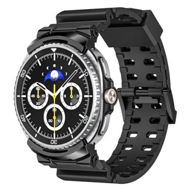 Imagem de VeveXiao Pulseira de borracha de luxo compatível com Samsung Galaxy Watch 8 Classic de 46 mm, pulseira de substituição de silicone resistente sem lacunas com conector de metal para Galaxy Watch 8 de