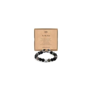Imagem de Pulseira masculina pedra vulcânica natural | Obsidiana preta | Pulseiras de jaspe Picasso para homens, pai, padrasto, marido, filho, neto, irmão, sobrinho, tio, namorado, chefe, aniversário, Natal,