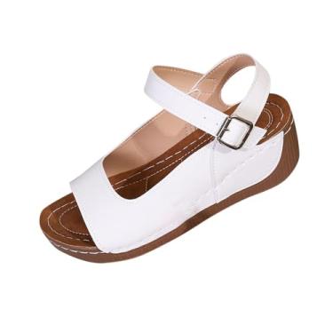 Imagem de Sandálias femininas de praia com fivela de ponto único e salto plataforma confortáveis e modernas para uso casual primavera verão, Branco, 35