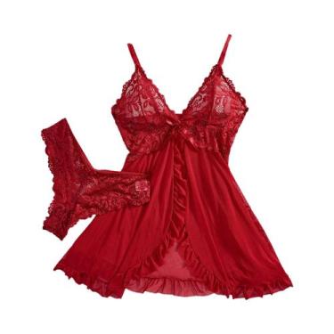 Imagem de Conjunto De Lingerie Feminina Sexy Com Sutiã De Renda, Camisola Slim M