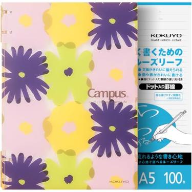 Imagem de KOKUYO Conjunto de fichário espiral 2x2 Campus, fichário recarregável (floral (SOUSOU), A5, pautado em pontos de 6 mm x 100 folhas)