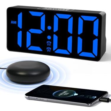 Imagem de Despertador para quarto com sono pesado com agitador de cama e relógio digital vibratório de luz noturna, dígitos LED grandes reguláveis com alarme duplo e porta de carregamento, relógio de mesa para