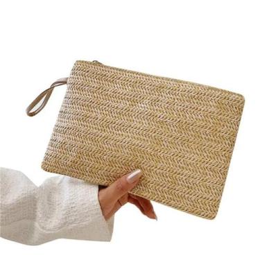 Imagem de Bolsa De Palha Artesanal Feminina, Clutch De Moda, Porta-Moedas De Pul