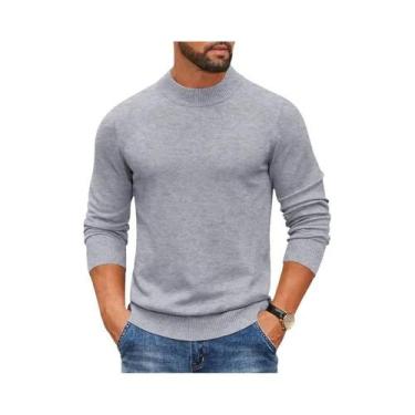 Imagem de Suéter Masculino De Tricô Canelado Gola Alta Falsa, Corte Slim, Pesado