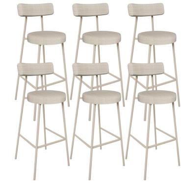 Imagem de Kit 06 Banquetas Alta Bar Cozinha Sala De Jantar Aço Milão Arena L02 Linho Palha - Lyam Decor