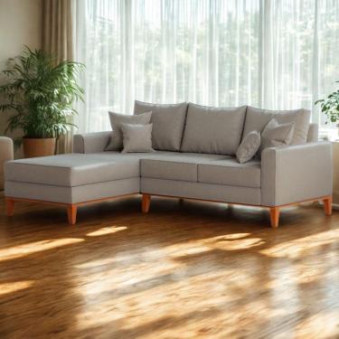 Imagem de Sofá 3 Lugares Beny Com Chaise Esquerdo Linho Cinza