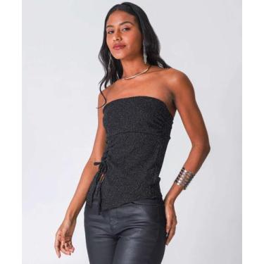 Imagem de Blusa Feminina sem alça Brilho Lurex Marisa-75040, Preto, G