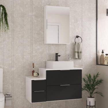 Imagem de Conjunto Gabinete Banheiro Nivus 80 (gabinete+espelheira+cuba) Branco Preto