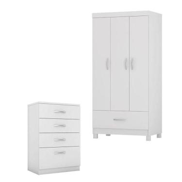 Imagem de Cômoda Astral E Guarda Roupa Solteiro Prince Branco - Demóbile