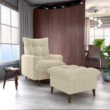 Imagem de Conjunto P/ Sala Montreal 1 Poltrona Decorativas E 1 Puff Bouclê Natural - Matrix