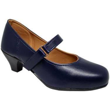 Imagem de Sapato Boneca Fechado Salto Baixo Confort Azul Marinho - Parishoes, 37