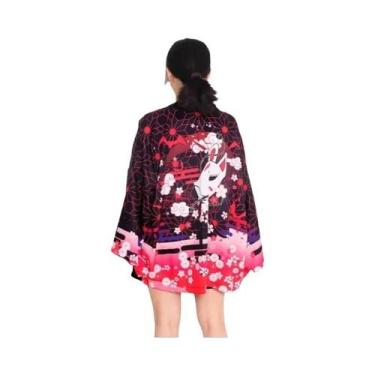 Imagem de Cardigã Feminino Vintage Com Estampa De Kimono Samurai Japonês, Camisa