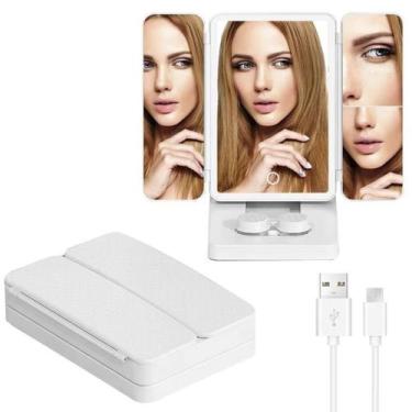 Imagem de Espelho Maquiagem Limpador Lente Contato Aumento Led 3 Tons Pinça Vent