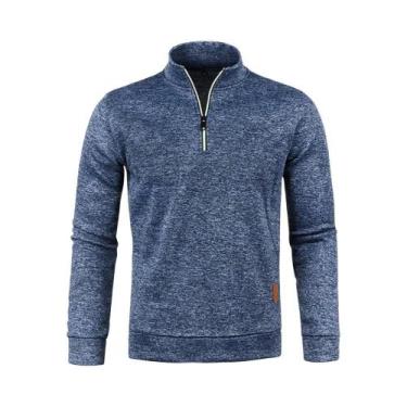 Imagem de Suéter Masculino De Gola Alta Com Zíper, Tricô Torcido, Cor Sólida, Pa